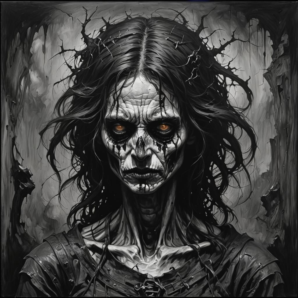 Grim Black and White Depression as Oil Painting