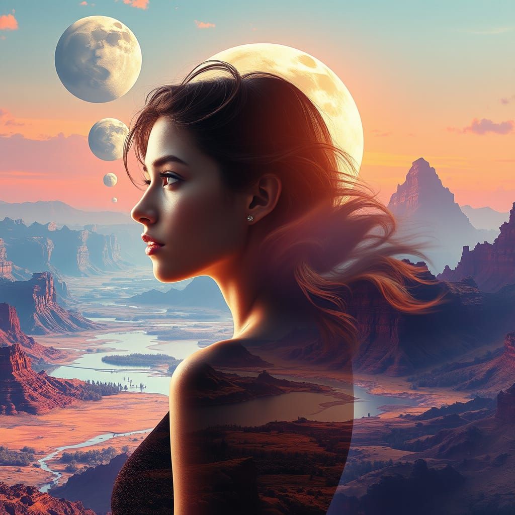Ethereal Portrait of a Woman in a Fantastical Alien Landscap...