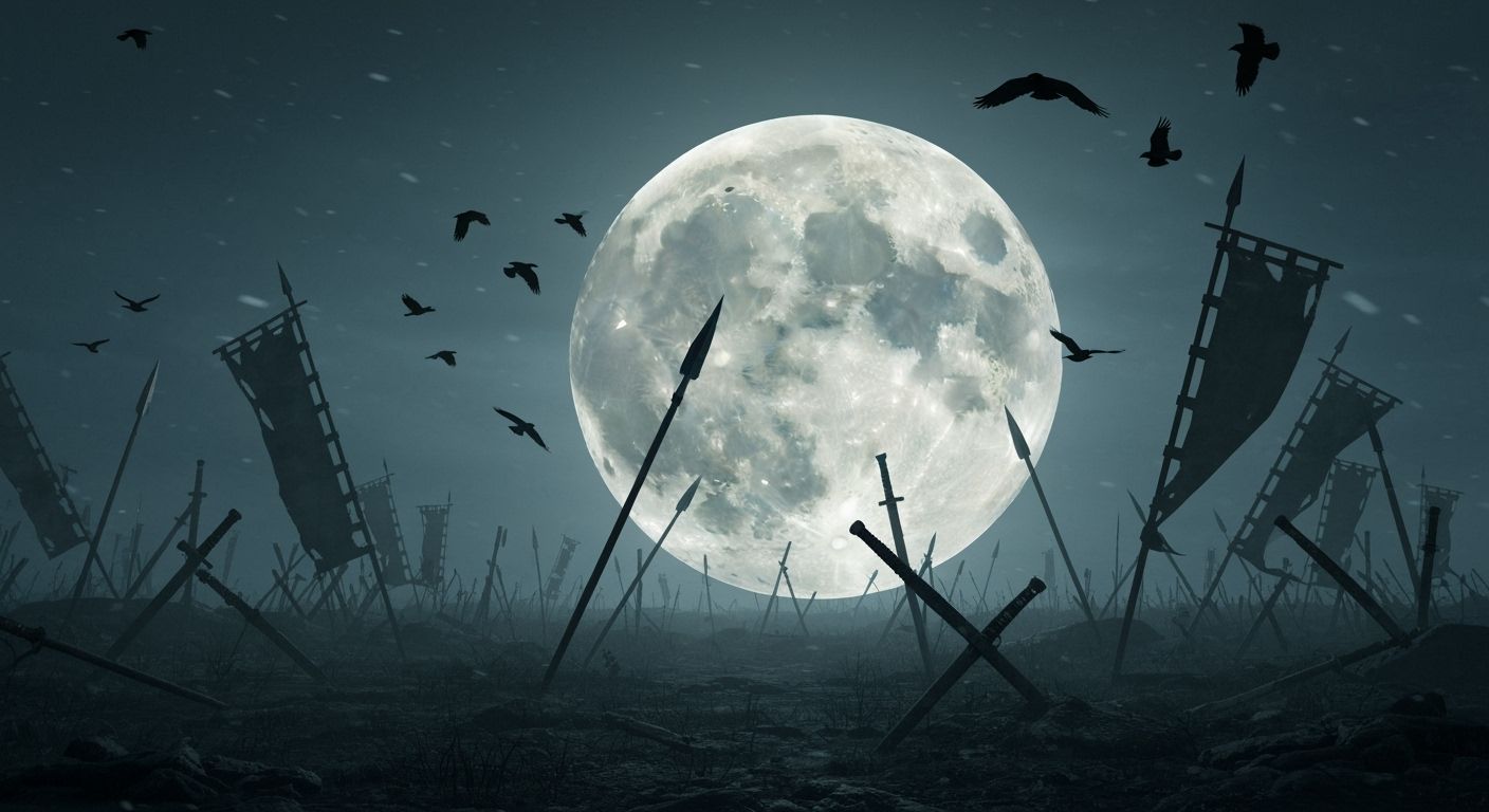 Surreal Japanese Battlefield Under a Glowing Moon