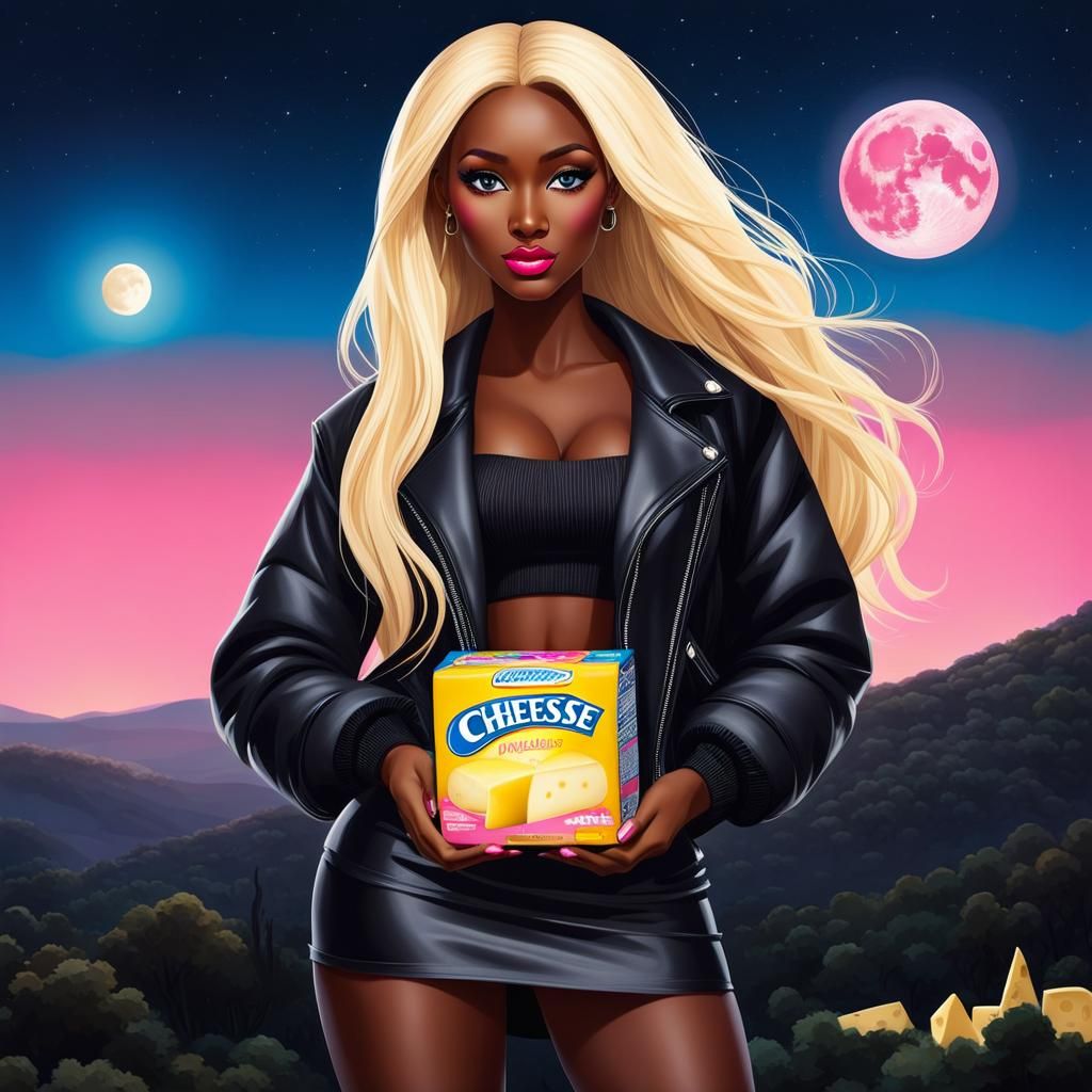 Girl in Cheese Outfit with Pink Moon