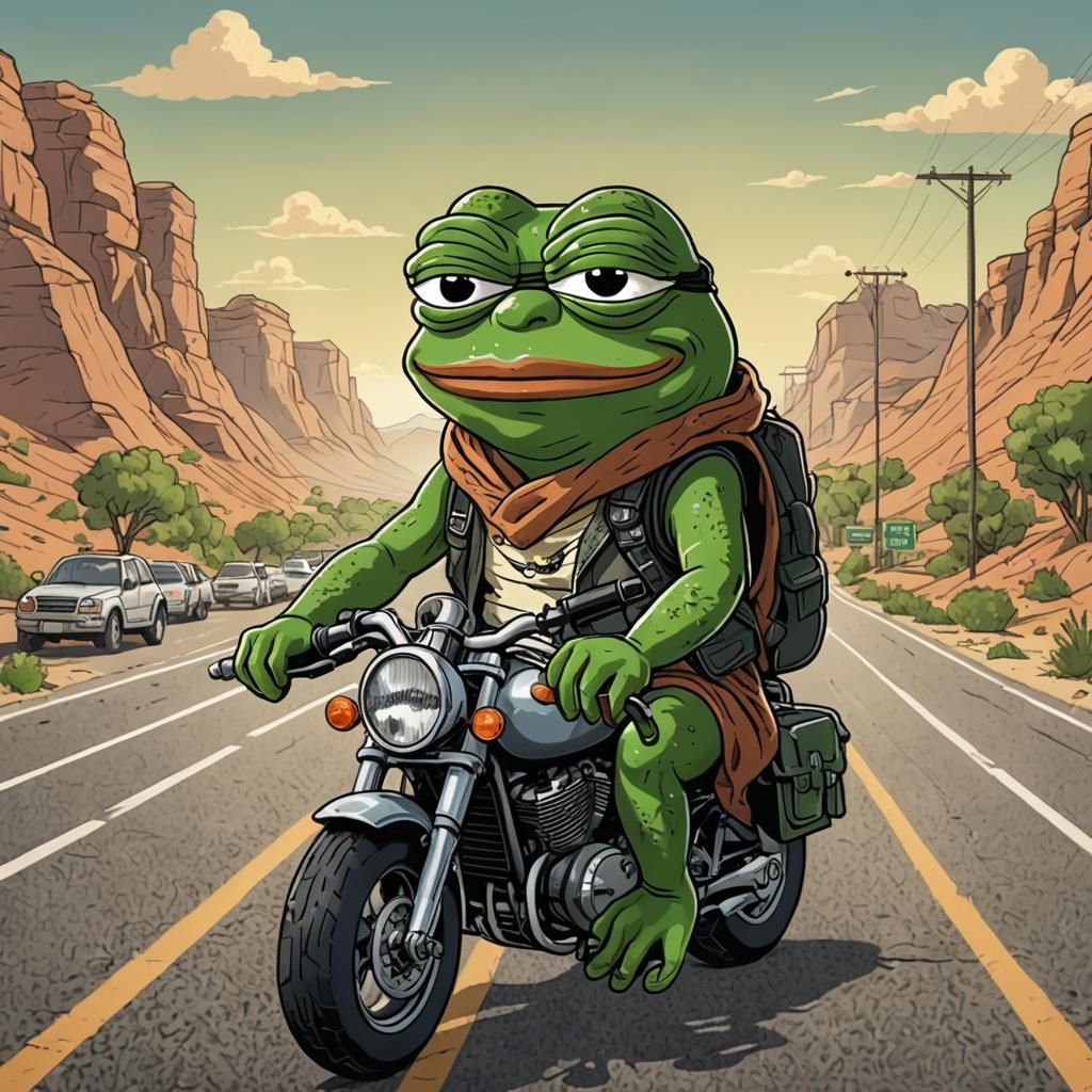 Pepe the Frog as Road Warrior Cartoon Portrait