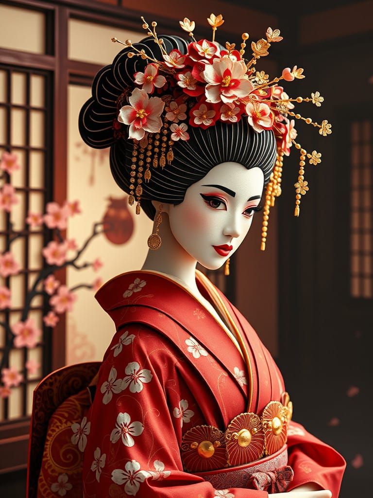 Traditional Japanese Geisha in Elegant Kimono