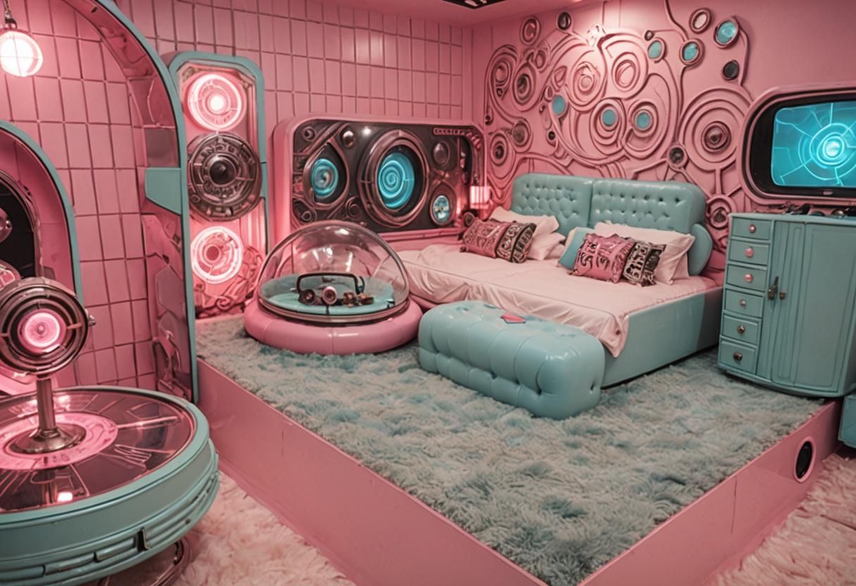 Cyberpunk Bedroom Set in Pink and Blue