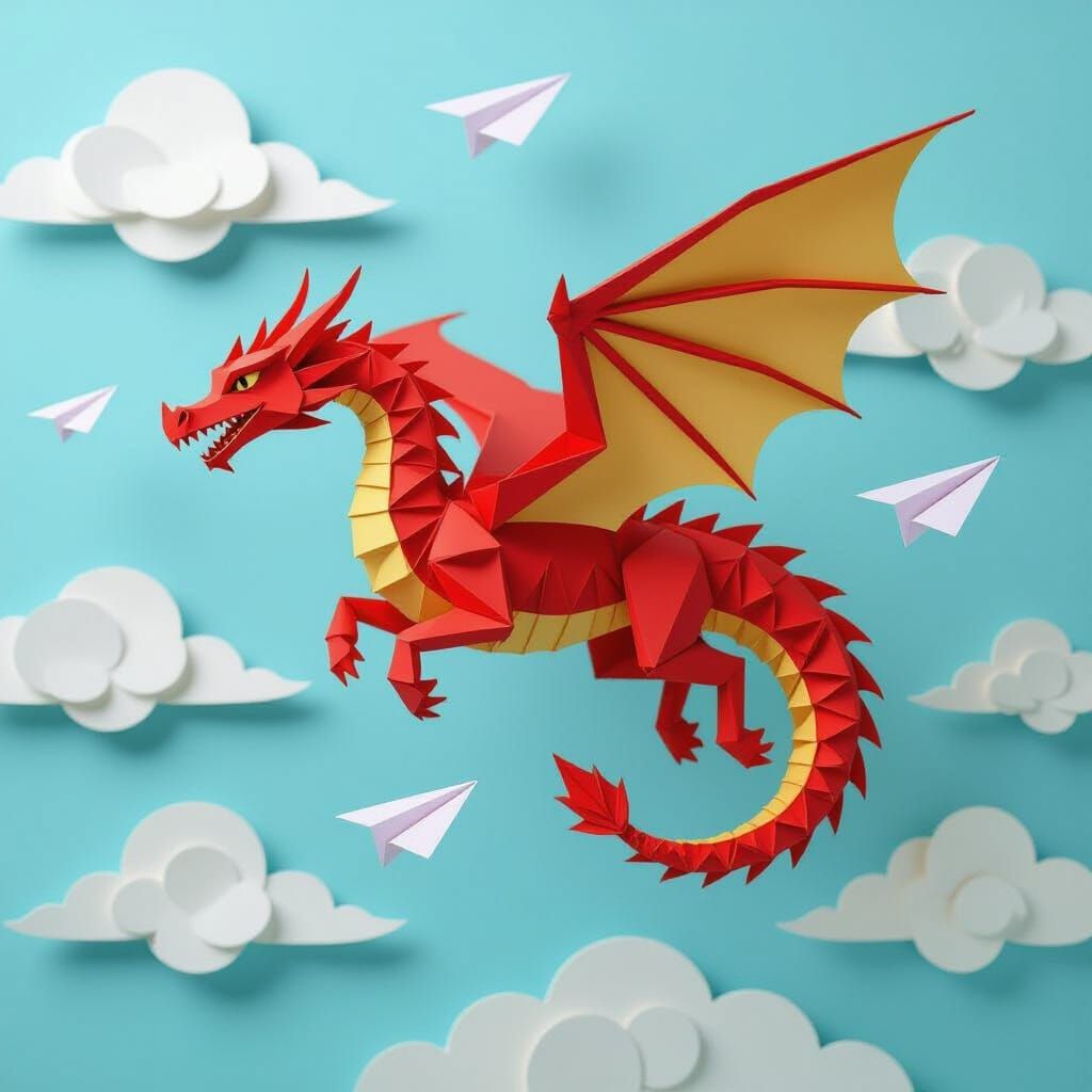 Majestic Origami Dragon Soars Through Paper Sky