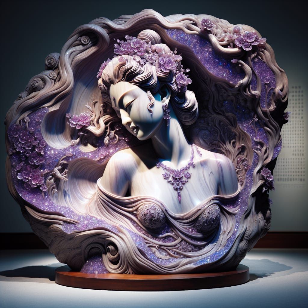 Purple Stone Sculpture of a Peerless Beauty