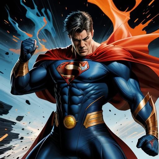 Dynamic Comic Book Superhero Strikes Heroic Pose