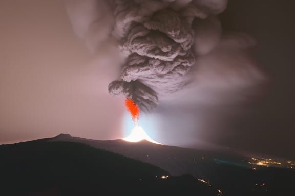 Volcanic Eruption at Night