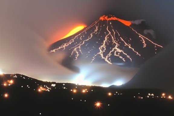 Volcanic Eruption at Night: A Dramatic Landscape