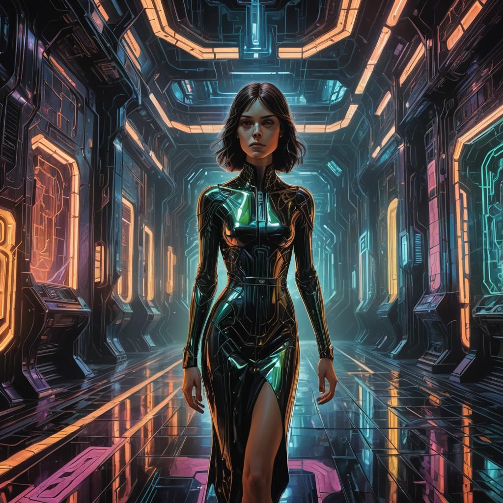 Futuristic Cathedral Computer Lab in Cyberpunk Style