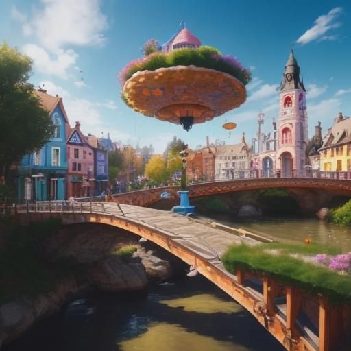 Utopic World: Colorful Houses, Parks, and People