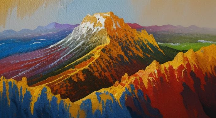 Musical Mountains in Gouache Impasto Style