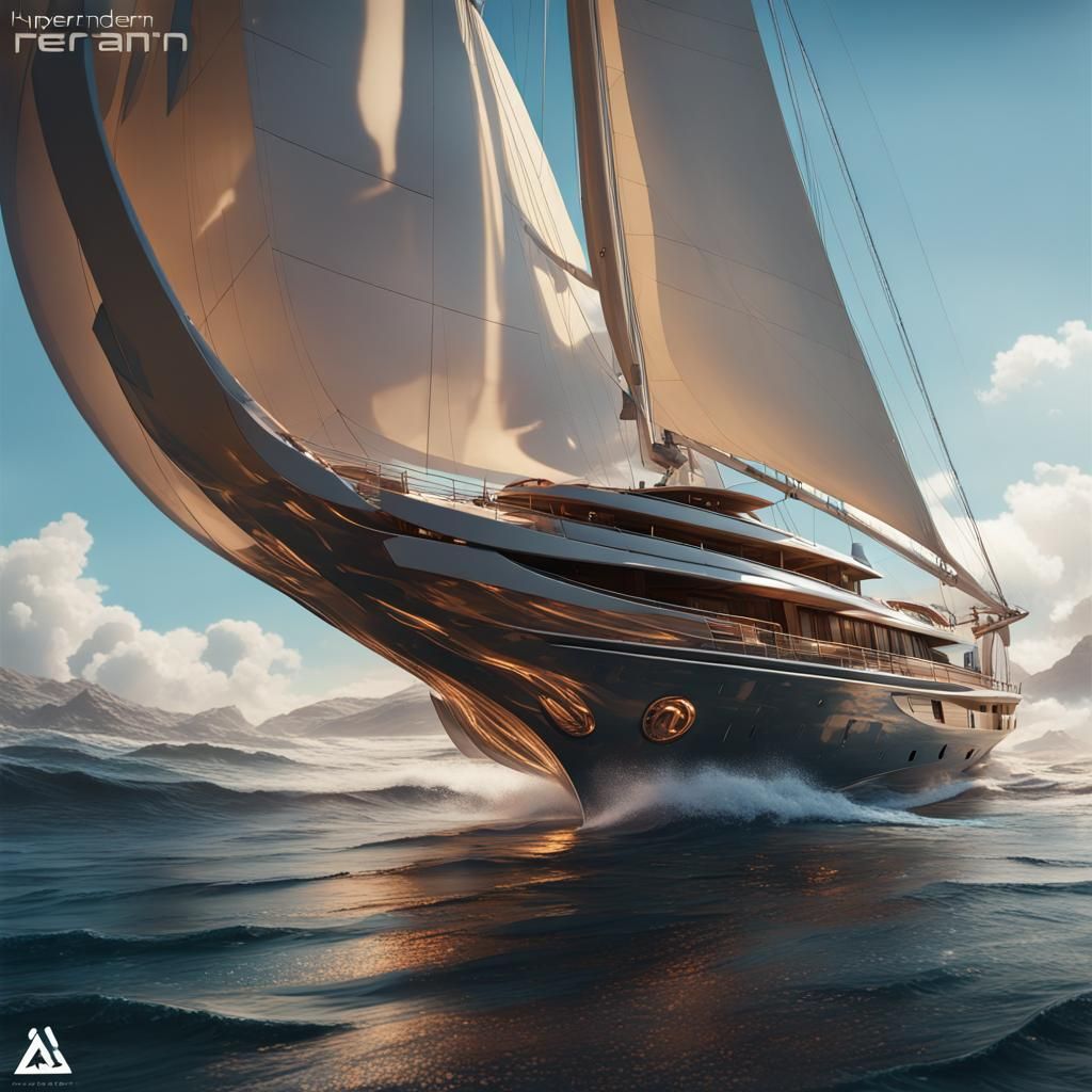 Hypermodern Yacht on the Ocean: Detailed Digital Art
