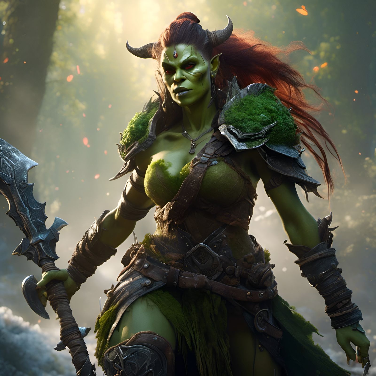 Green Orc Woman in Detailed Fantasy Art