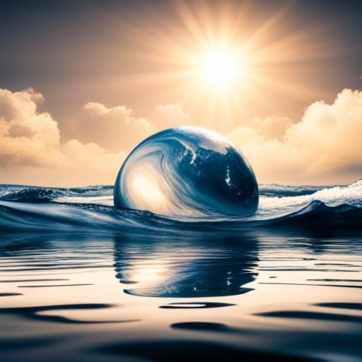 Suspended Water Sphere with Radiant Reflections