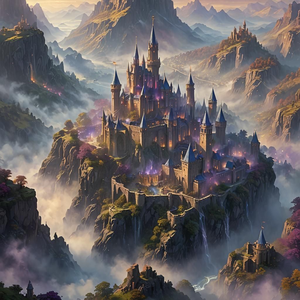 Futuristic Citadel in Ethereal Mist, Cinematic Fantasy