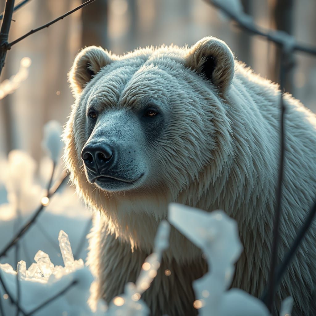 Icy Bear in Dreamlike Forest: Photorealistic Surrealism