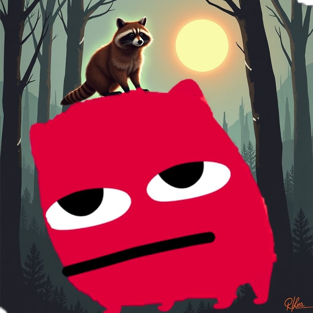 Majestic Raccoon in Misty Moonlit Forest