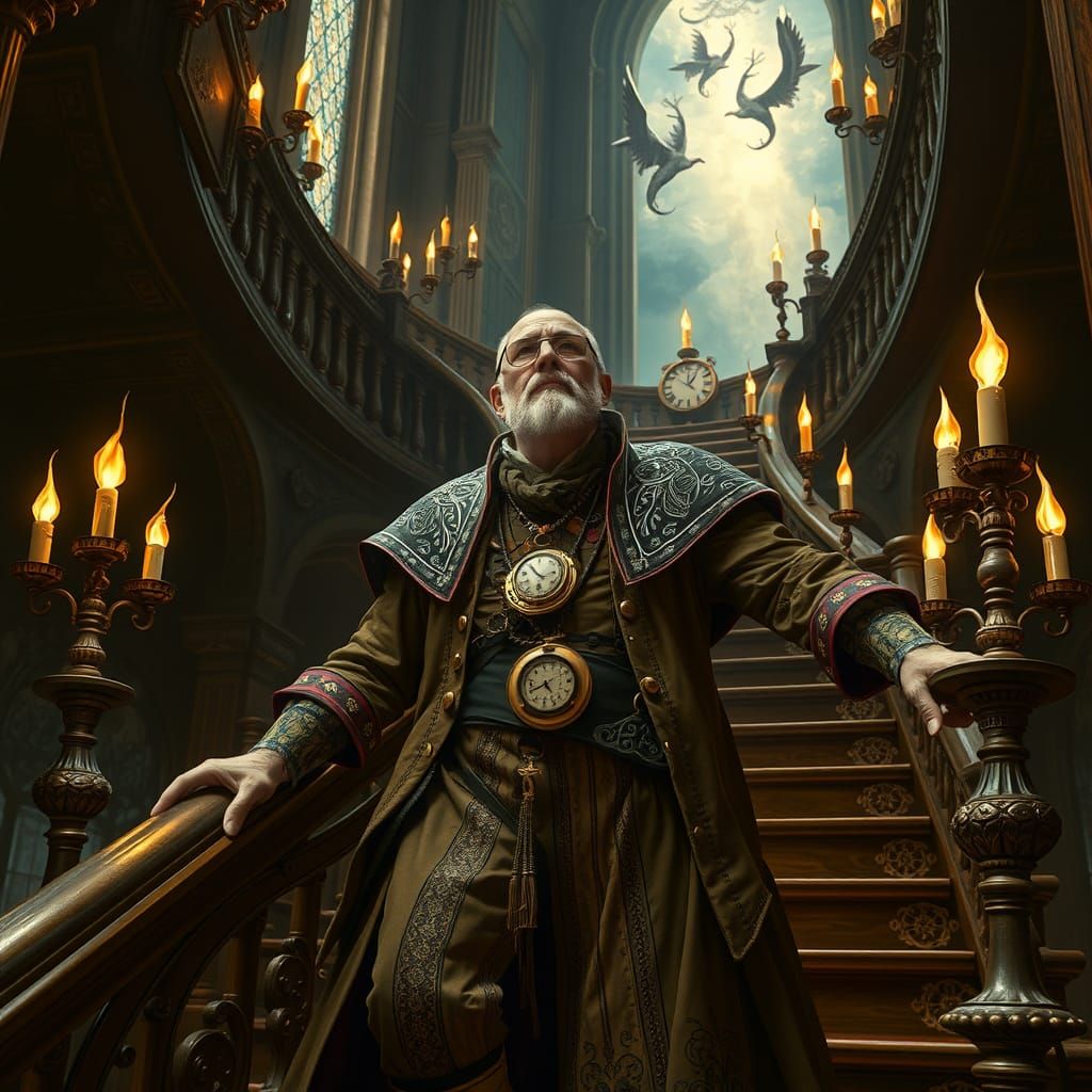 Steampunk Renaissance Man Ascending to Heaven