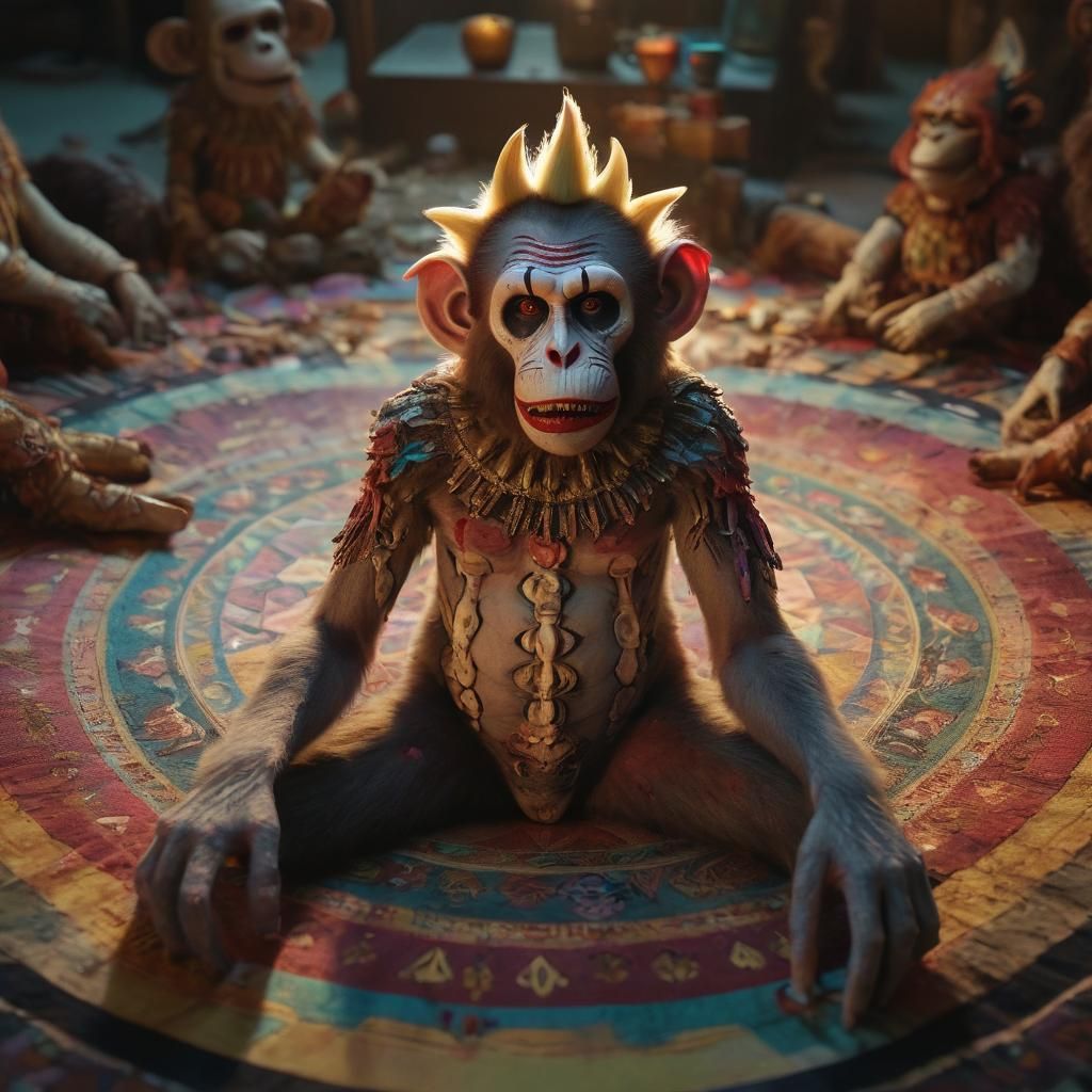 Cinematic Zombie Monkey Monster Clown in Vibrant Mandalal