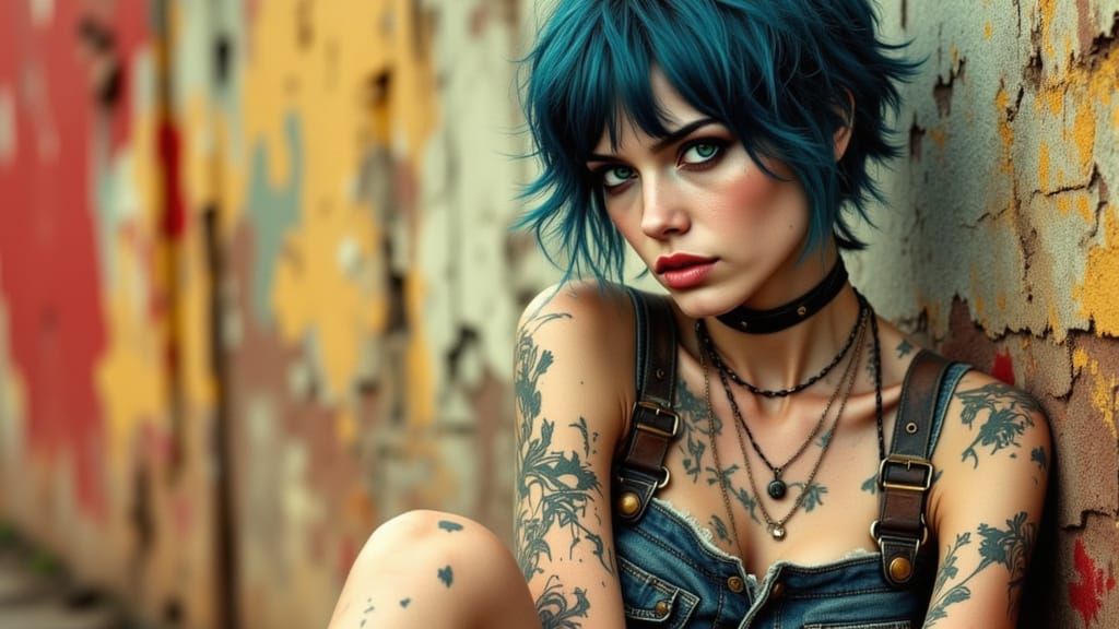 Blue Haired Rebel in Post-Apocalyptic Style