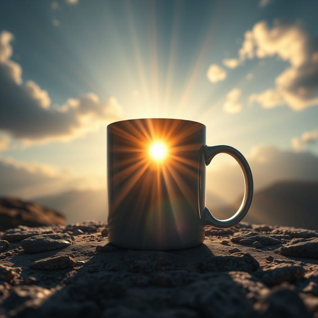 Epic Digital Coffee Mug Painting with Stunning Sun Rays