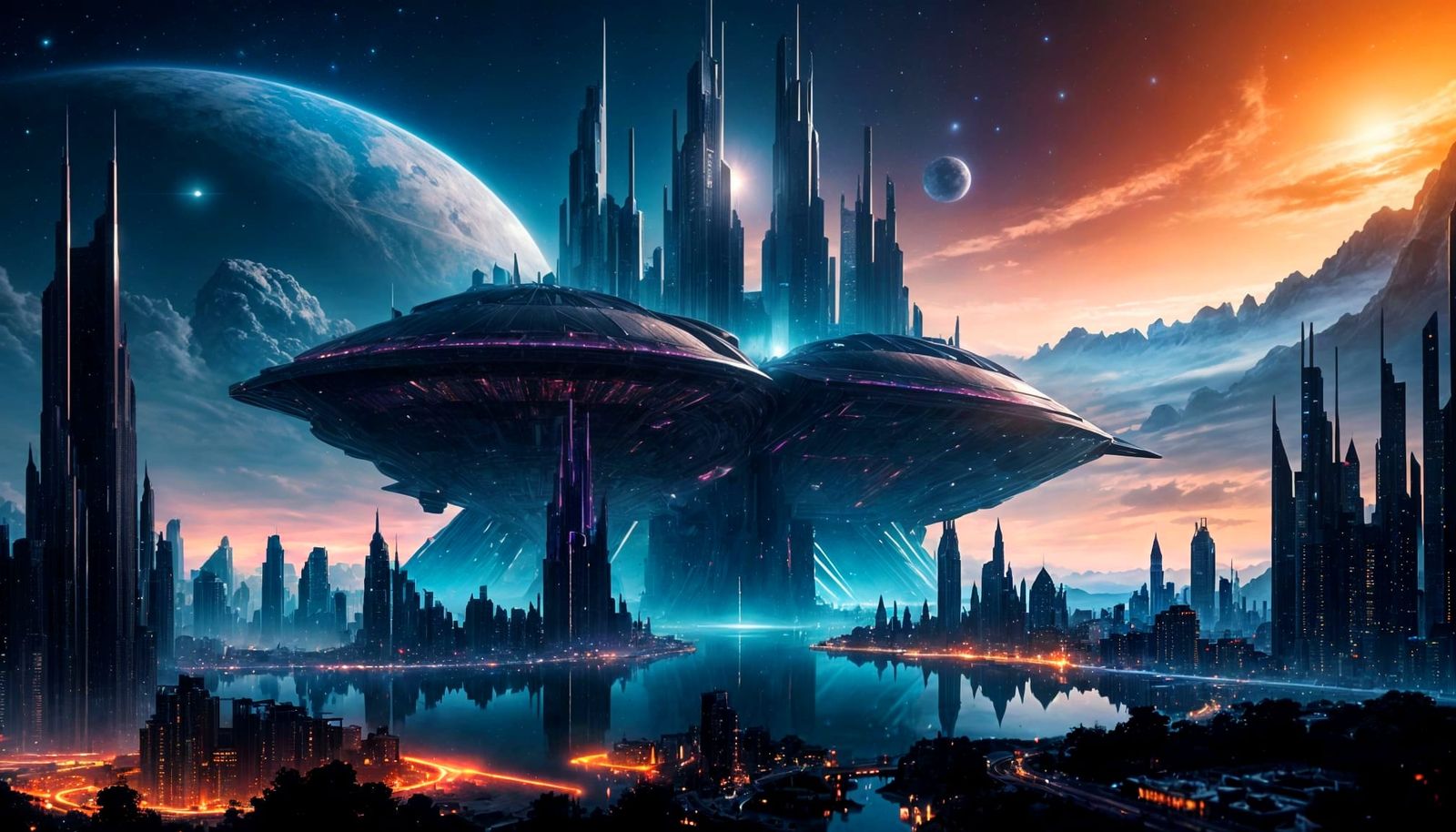 Cyberpunk Metropolis Rising from the Abyss