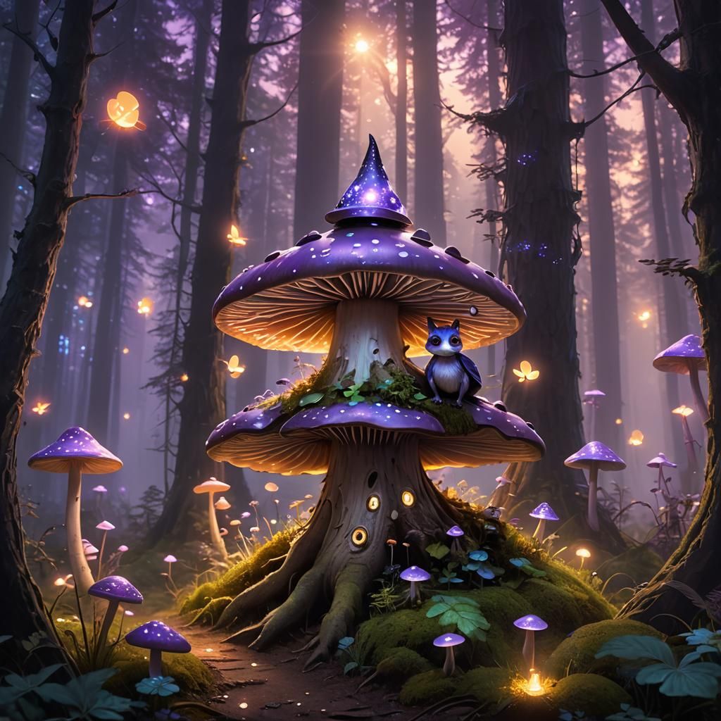 Magical Creature in Whimsical Forest at Dusk