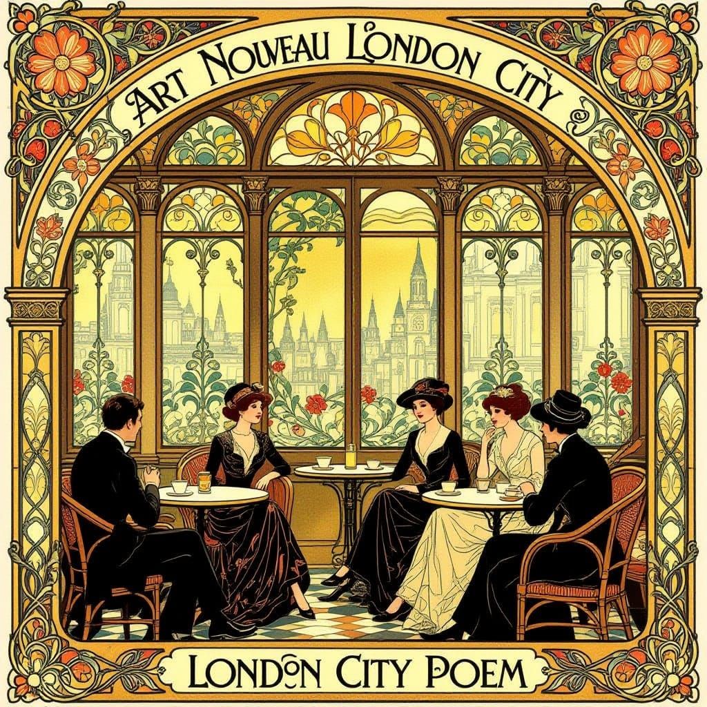 Art Nouveau London Tea Room with Golden Hour Light