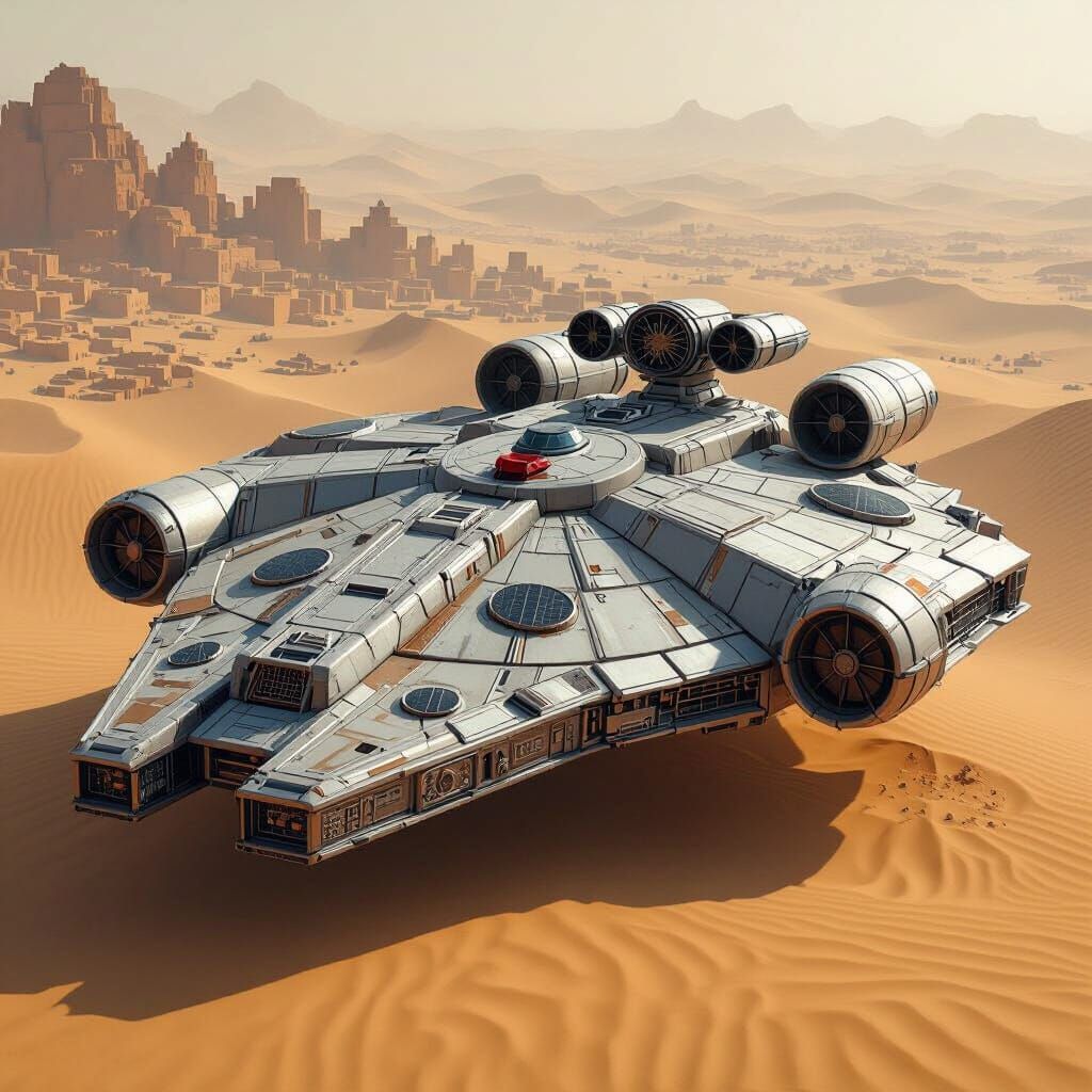 Armored Starship Parked on Dunes as Digital Art