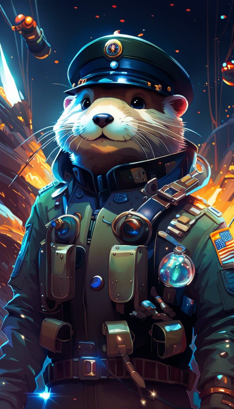 Anime Otter Officer in Space, Hyperdetailed 8K