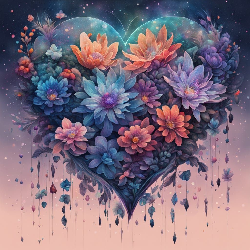 Astral Cosmic Mixed Media Flowers with Fading Hues