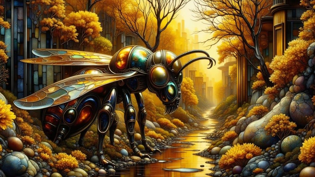 Surreal Art Deco Nouveau Hornet in Crystal Glass