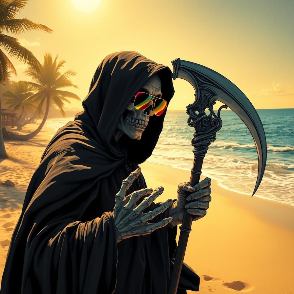 Grim Reaper on Vacation in Art Nouveau Style