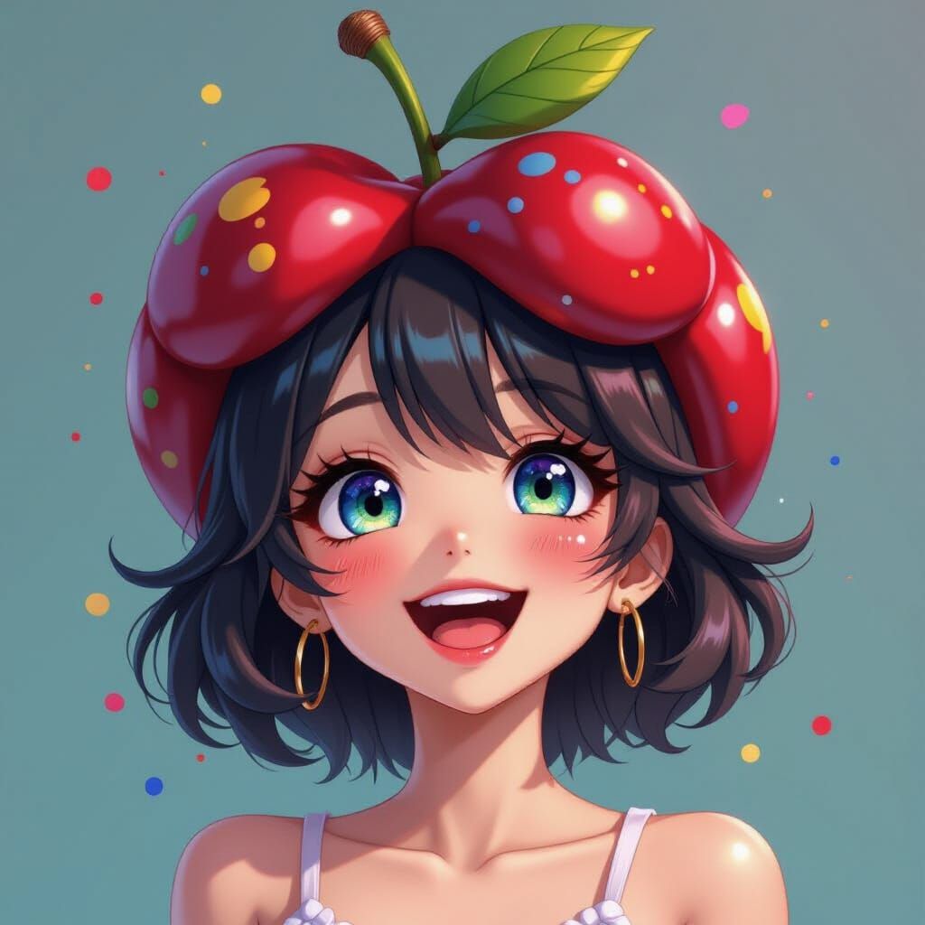 Anime Cherry Character with Graffiti Style
