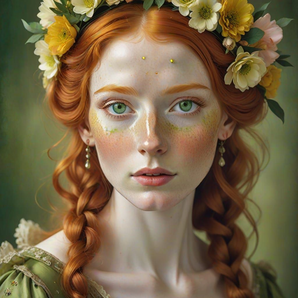 Elegant Lady in Victorian Elegance with Floral Wreath