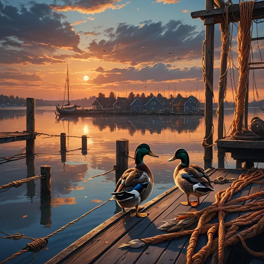 Ducks Watching Sunset: Detailed Matte Painting