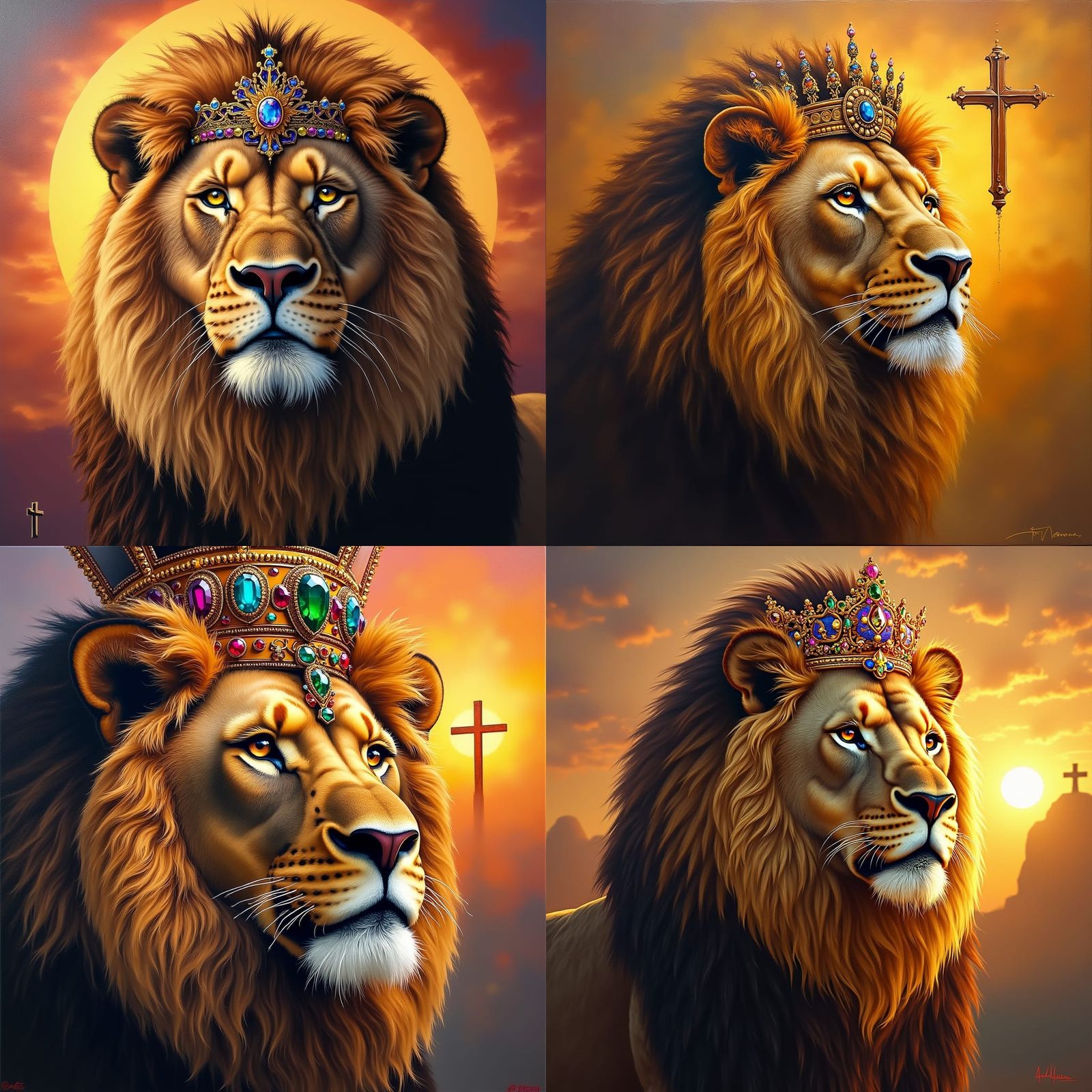 Lion of Judah Crowned: Oil Painting at Sunrise
