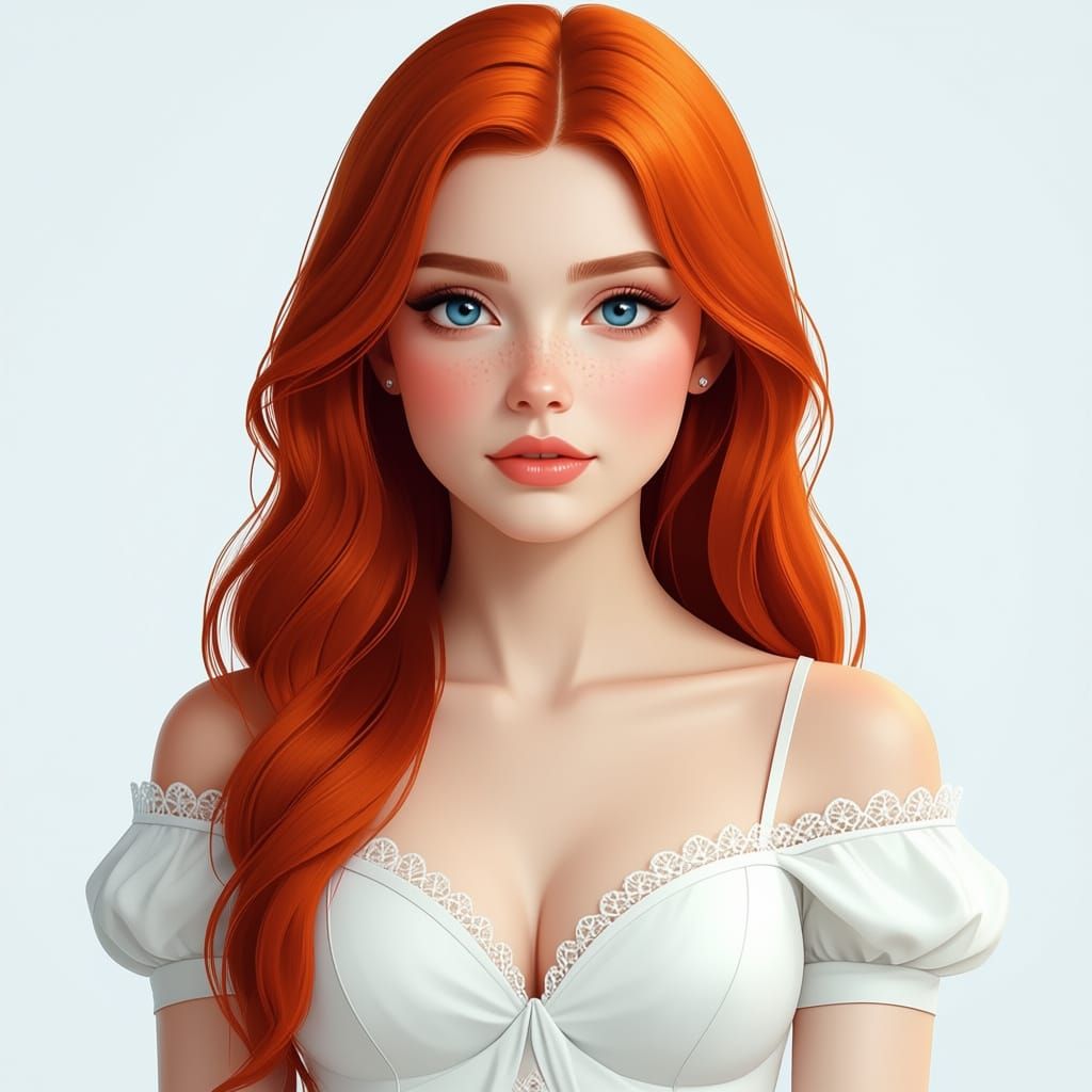 Red-Haired Woman in Vintage Dress, Fantasy Matte Painting