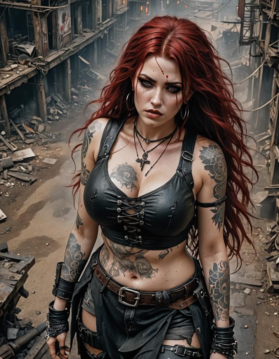 Gothic Woman in Post-Apocalyptic World: 8k Portrait