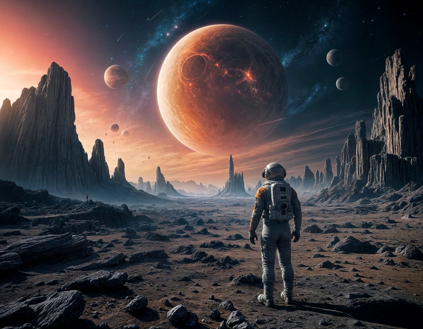 Astronaut on Alien World with Binary Stars