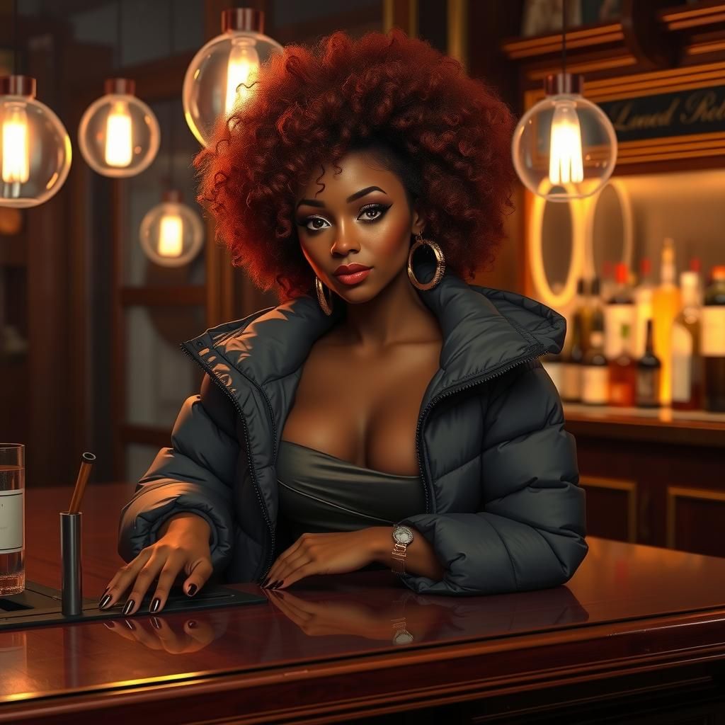 Black Woman with Afro at Bar, Animation Art