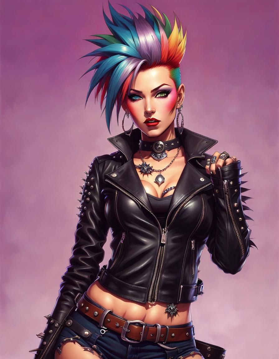 Punk Woman Portrait in Anime Style