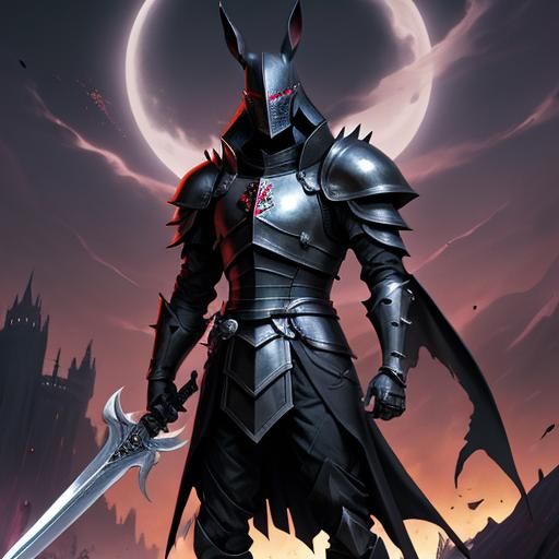 Anime Knight with Rabbit Ears in Dark Castle
