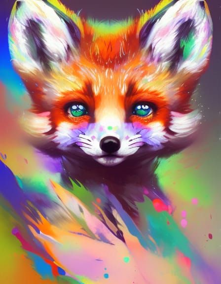 Adorable Chibi Fox in Colorful Splash Art Style