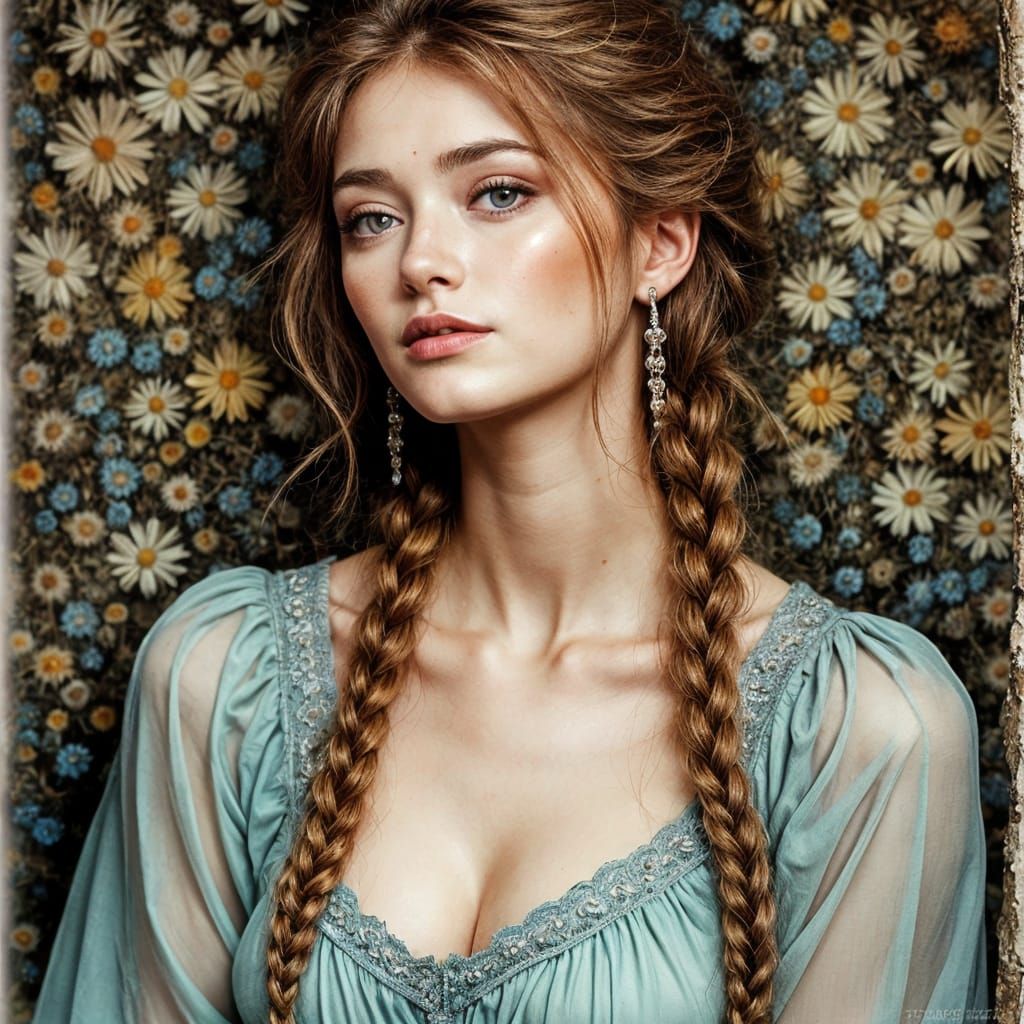 Delicate Watercolor Portrait of a Young Girl with Walnut Eye...