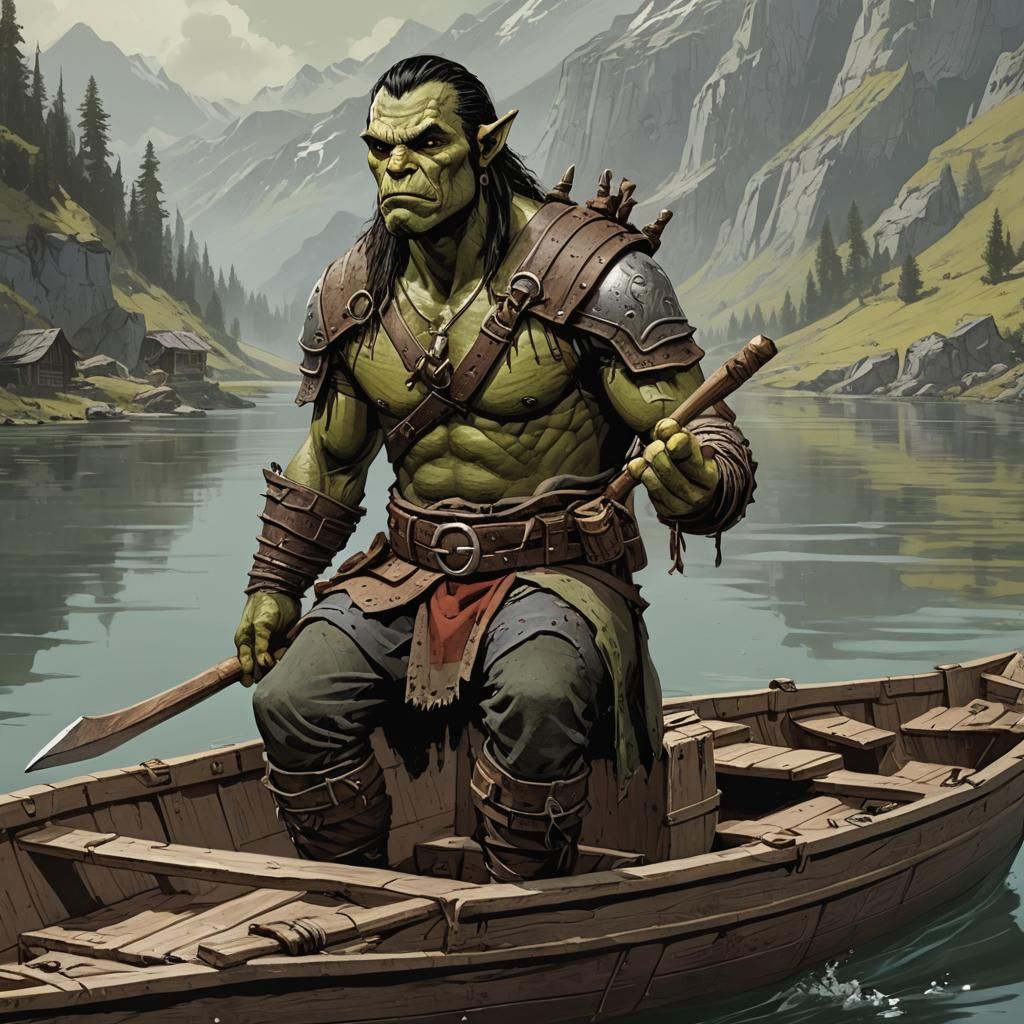 Half orc on a row boat
