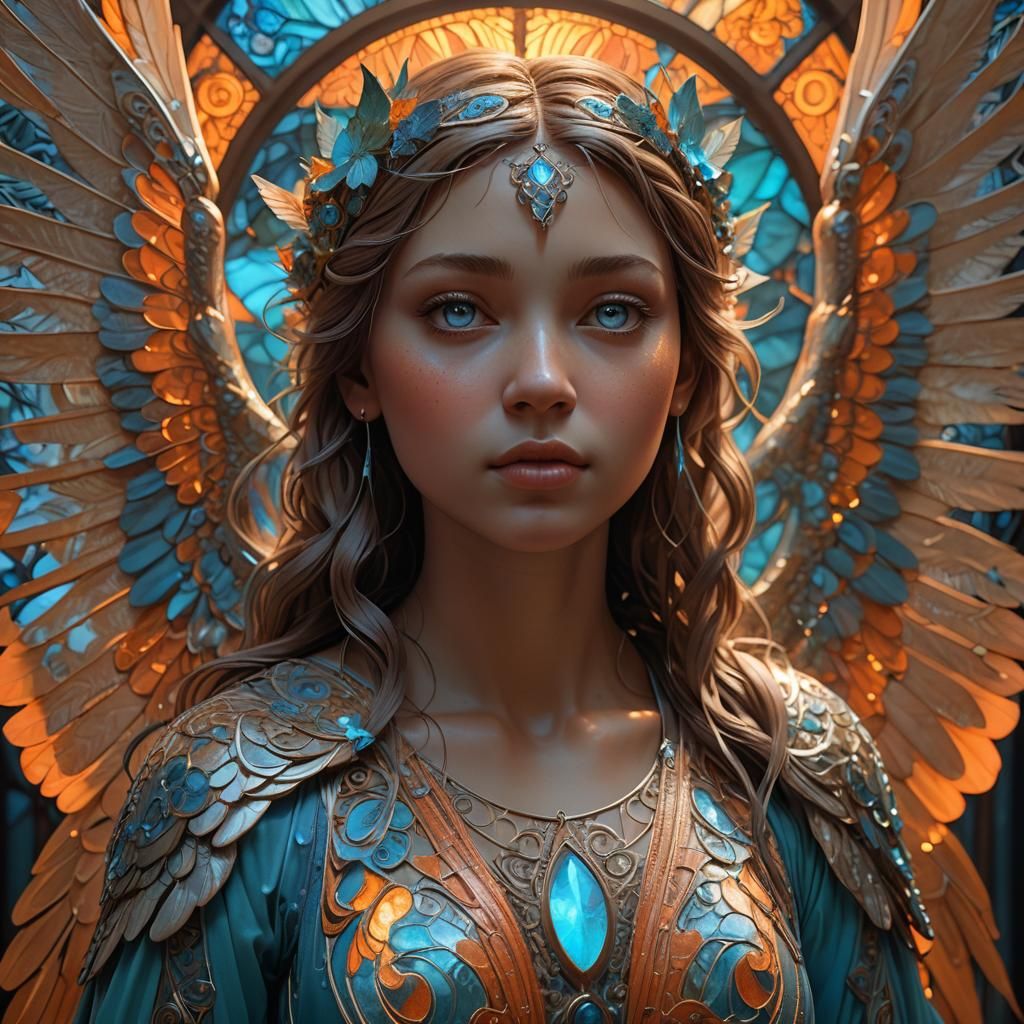 Angelic Girl Digital Sculpture in Art Nouveau Style