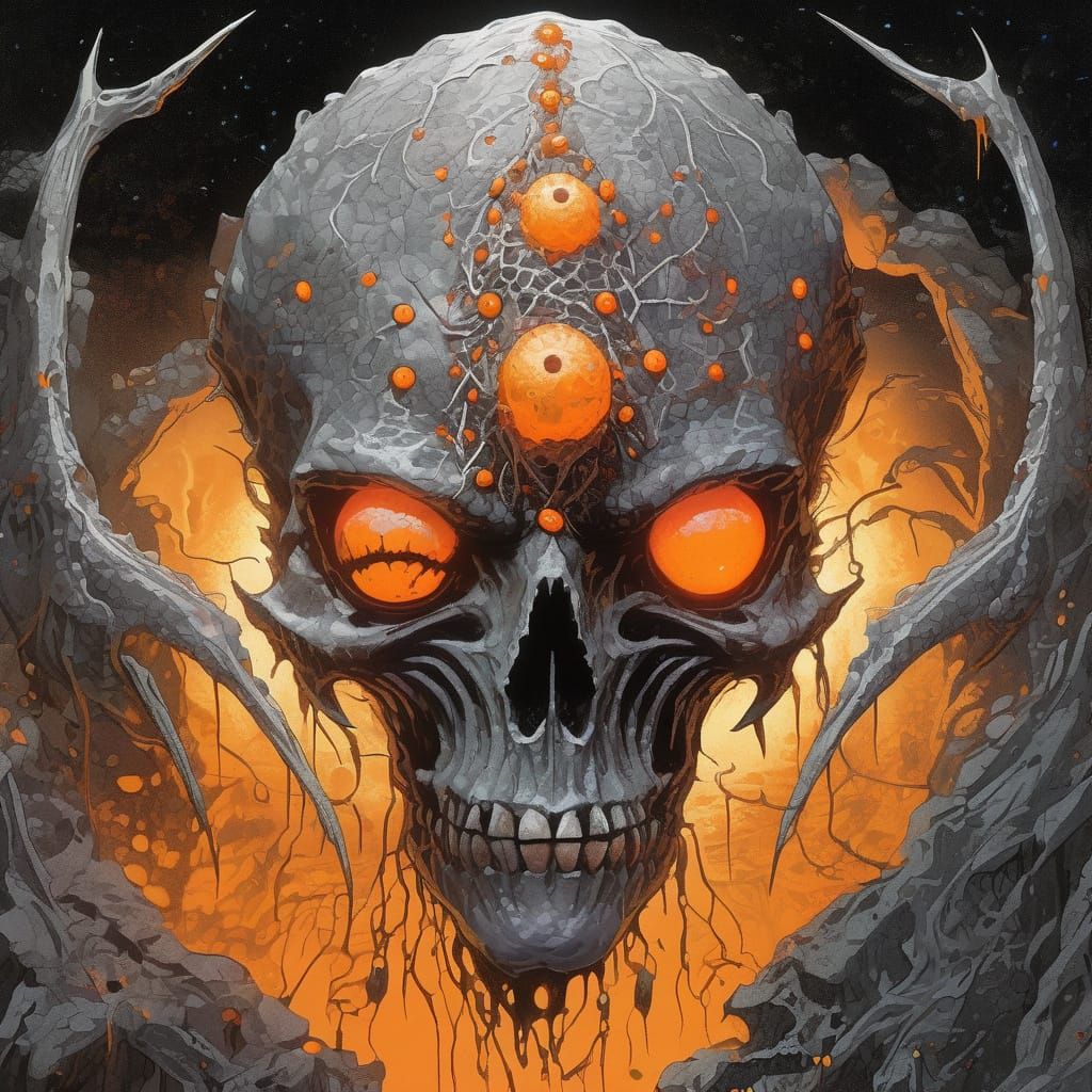 Ethereal Undead Elf with Black Hole Eye and Orange Orb