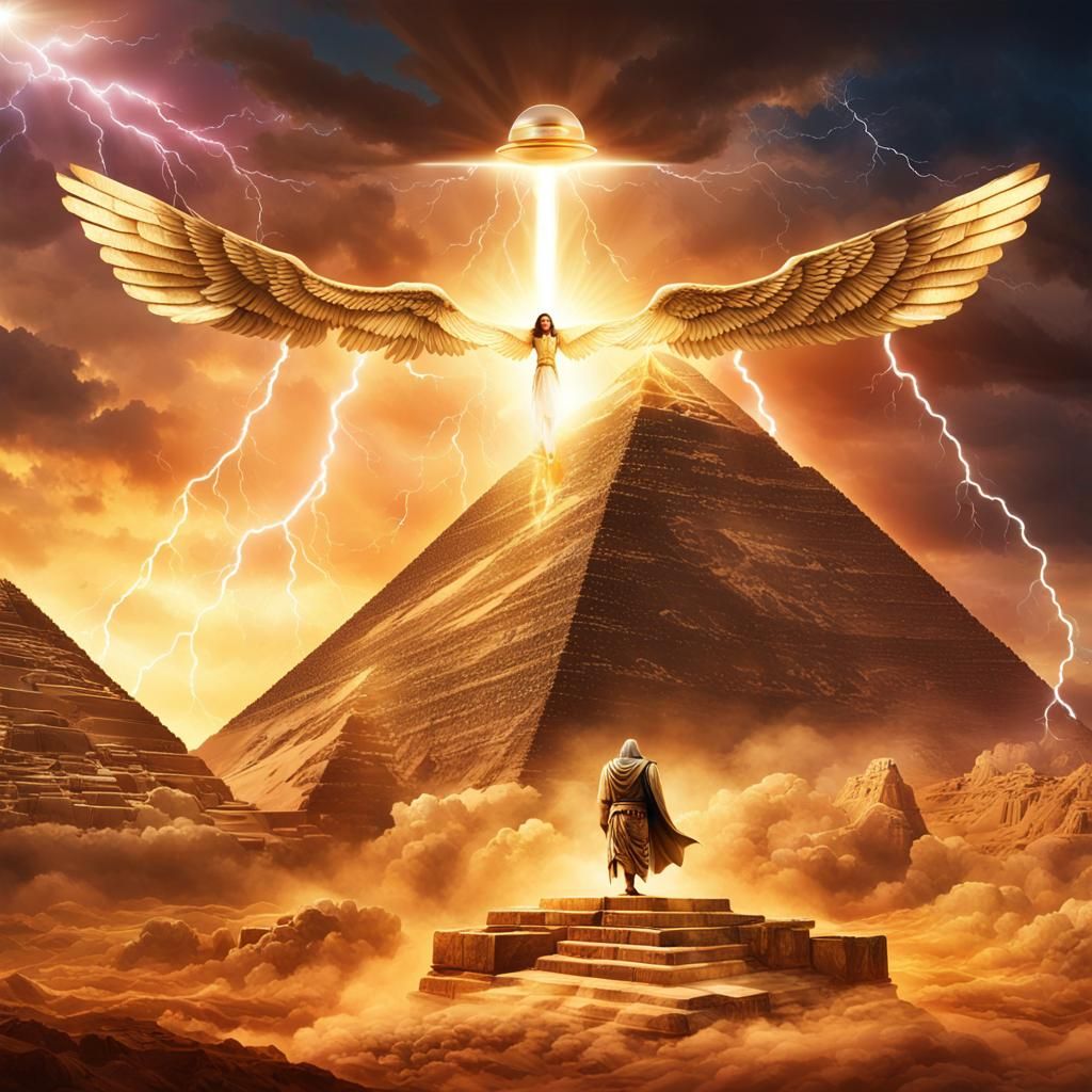 Surreal Angelic Encounter at Ancient Egyptian Pyramid