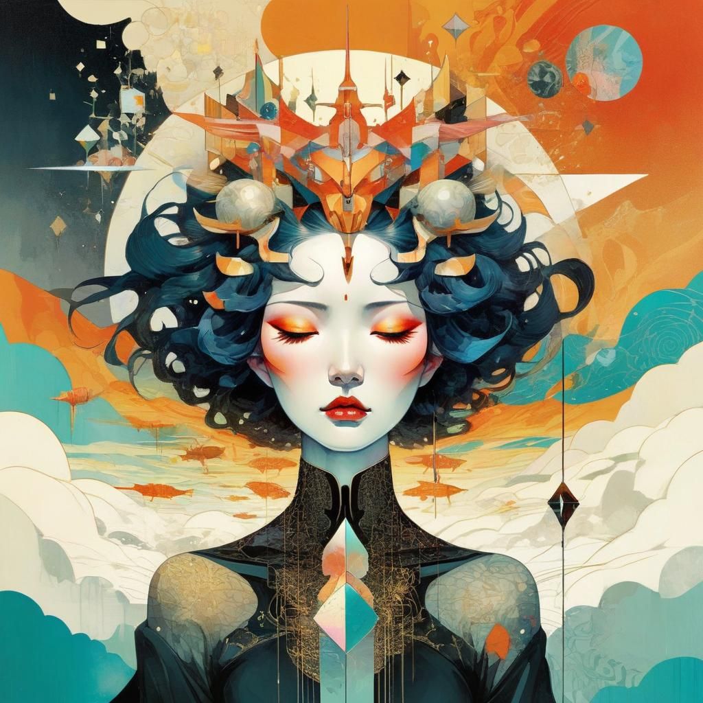 Surreal Cubist Lion with Electric Accents